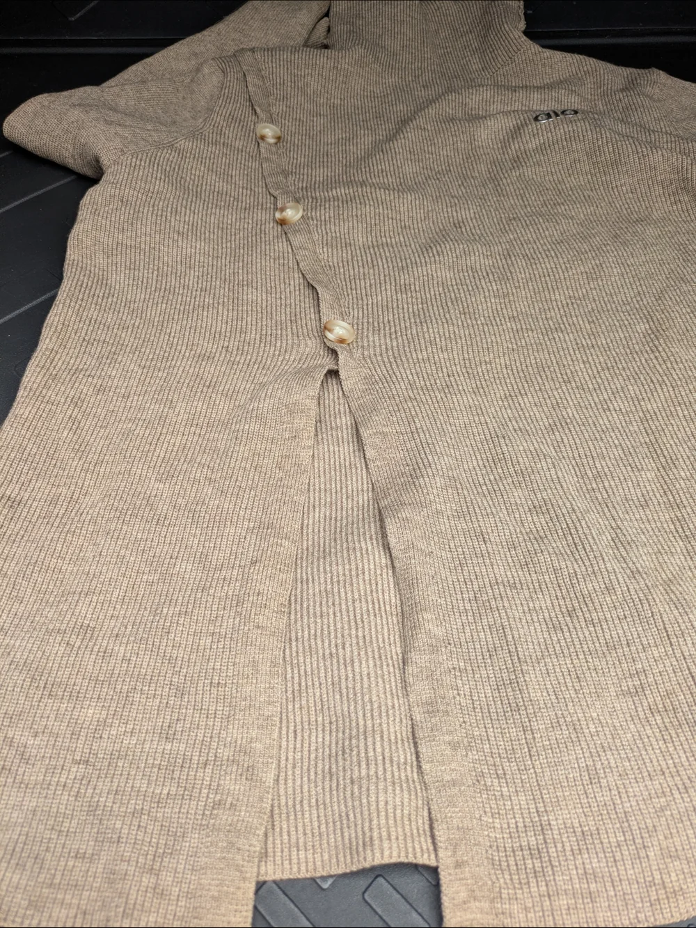 ALO Yoga Asymmetrical Taupe Ribbed Turtleneck Sweater Side Button